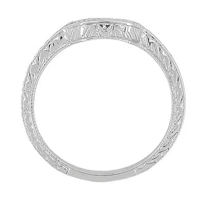 Art Deco Engraved Wheat Curved Wedding Ring in Platinum