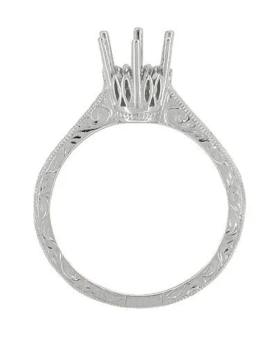 Art Deco Filigree Scrolls White Gold 3/4 Carat Crown Engagement Ring Setting
