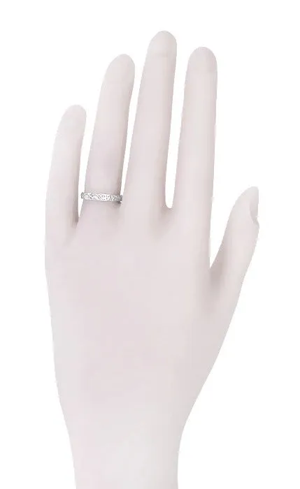 Art Deco Flowers and Leaves Engraved Wedding Ring in White Gold - 18K, 14K or 10K