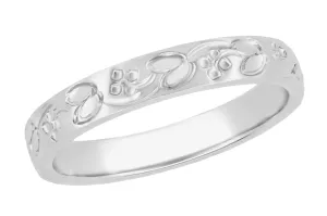 Art Deco Flowers and Leaves Engraved Wedding Ring in White Gold - 18K, 14K or 10K
