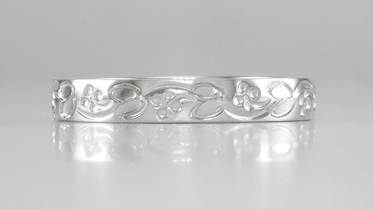 Art Deco Flowers and Leaves Engraved Wedding Ring in White Gold - 18K, 14K or 10K