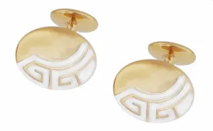 Art Deco Greek Key Engravable Cufflinks in Solid Sterling Silver with a Two-Tone Yellow Gold & Rhodium Finish