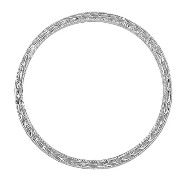 Art Deco Hand Engraved Very Thin Wheat Wedding Band in 14 Karat White Gold