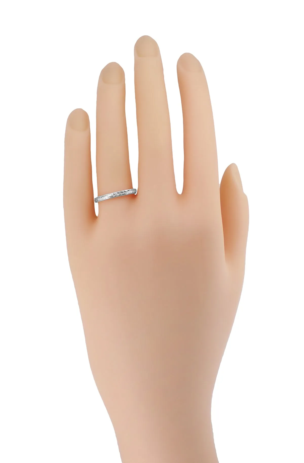 Art Deco Hand Engraved Wheat Millgrain Platinum Vintage Wedding Band Design - 2.5mm