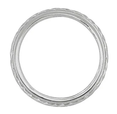 Art Deco Hand Engraved Wheat Millgrain Wedding Band in White Gold - 2.5mm Wide