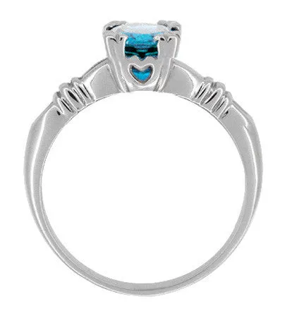 Art Deco Hearts and Clovers 1 Carat Swiss Blue Topaz Solitaire Promise Ring in Sterling Silver