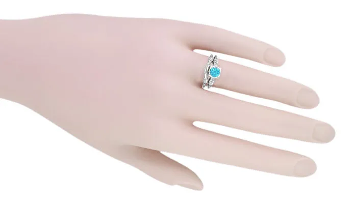 Art Deco Hearts and Clovers 1 Carat Swiss Blue Topaz Solitaire Promise Ring in Sterling Silver