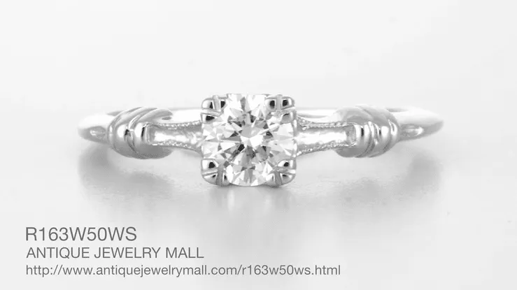 Art Deco Hearts and Clovers White Sapphire Engagement Ring in 14 Karat White Gold