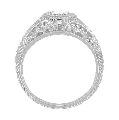 Art Deco Heirloom Engraved Filigree Diamond Engagement Ring in Platinum