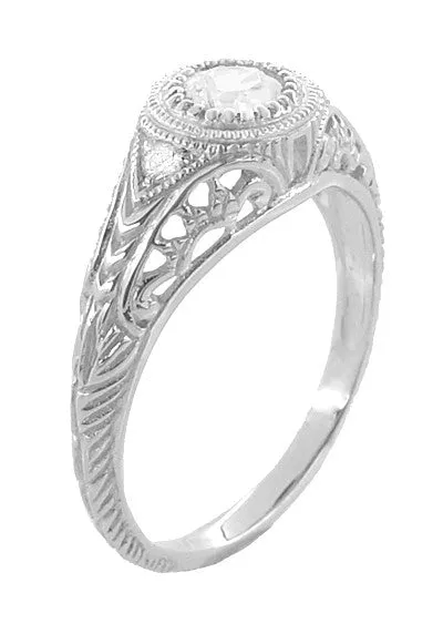 Art Deco Heirloom Engraved Filigree Diamond Engagement Ring in Platinum