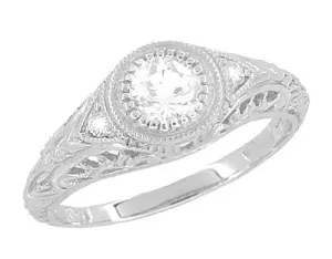 Art Deco Heirloom Engraved Filigree Diamond Engagement Ring in Platinum