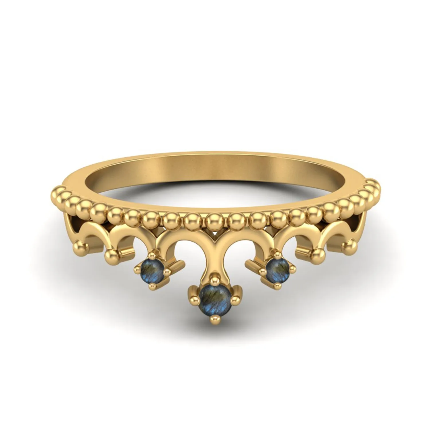 Art Deco Labradorite Crown Wedding Ring Unique Tiara Promise Ring