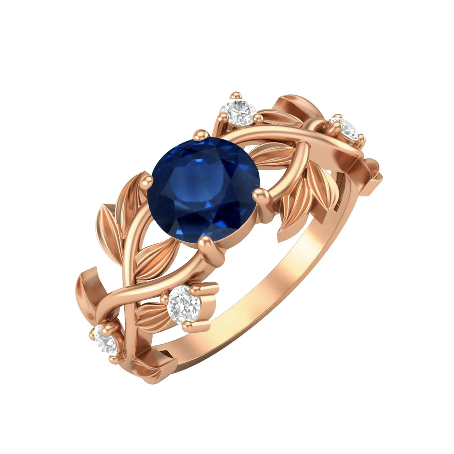 Art Deco Leaf Style Black Spinel Engagement Ring Vintage Bridal Ring