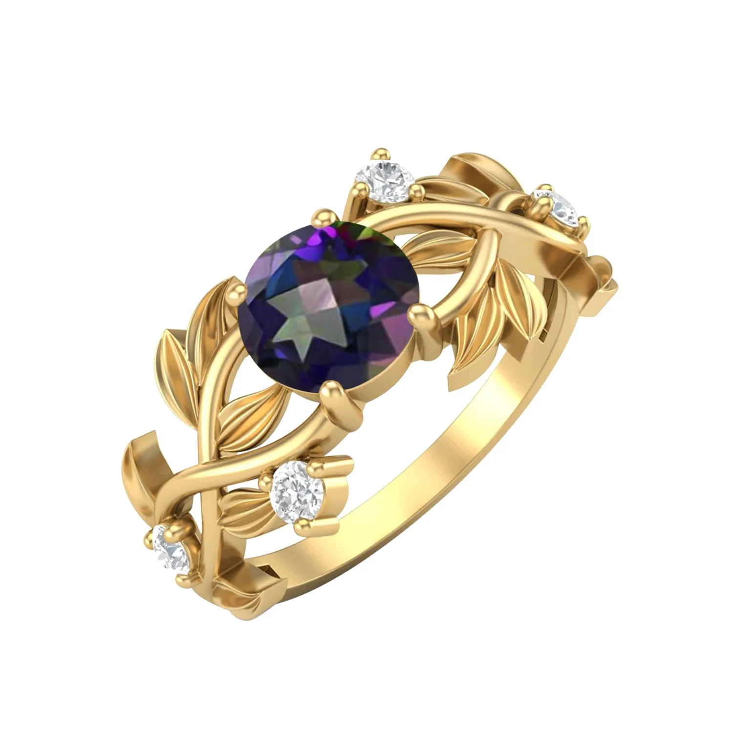 Art Deco Leaf Style Mystic Topaz Engagement Ring 925 Sterling Silver Ring