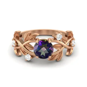 Art Deco Leaf Style Mystic Topaz Engagement Ring 925 Sterling Silver Ring