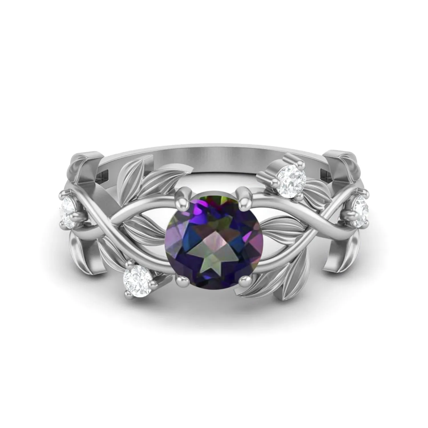 Art Deco Leaf Style Mystic Topaz Engagement Ring 925 Sterling Silver Ring