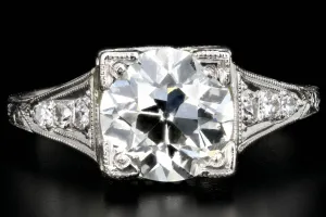 Art Deco Platinum 2.02 Carat Old European Cut Diamond Ring GIA Certified