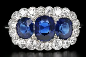 Art Deco Platinum 2.51 Carats Natural No Heat Sapphires and Diamond Ring