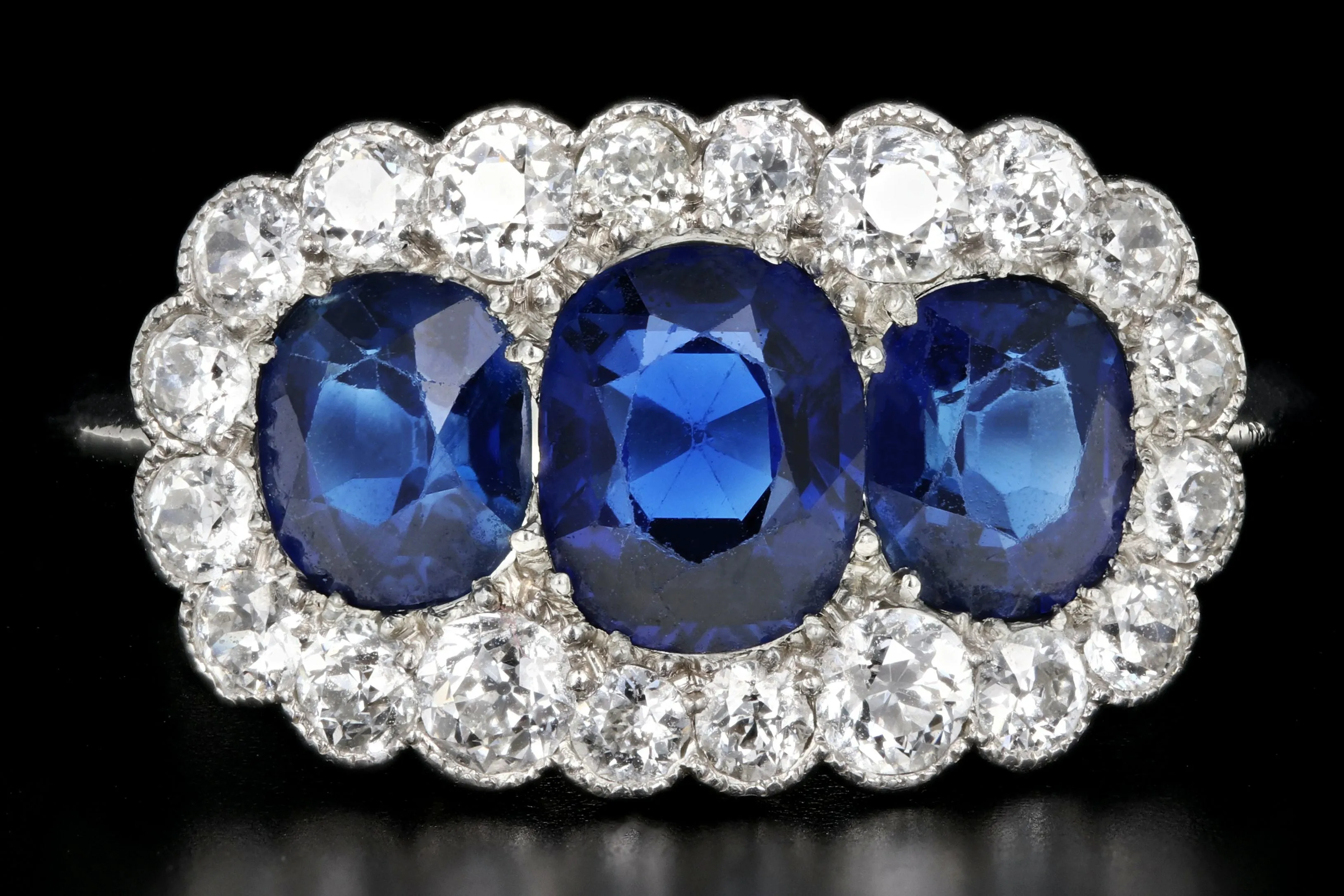 Art Deco Platinum 2.51 Carats Natural No Heat Sapphires and Diamond Ring