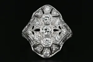 Art Deco Platinum .60 Carat Diamond Weight Total Shield Ring