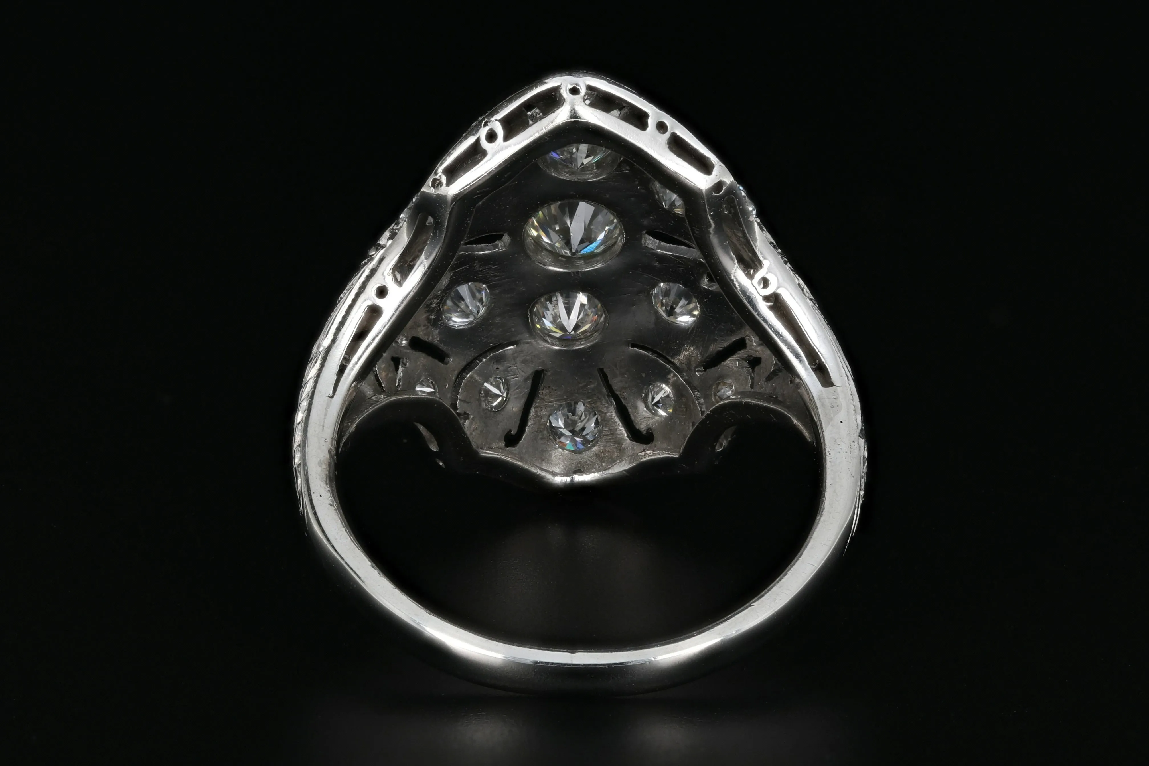 Art Deco Platinum .60 Carat Diamond Weight Total Shield Ring