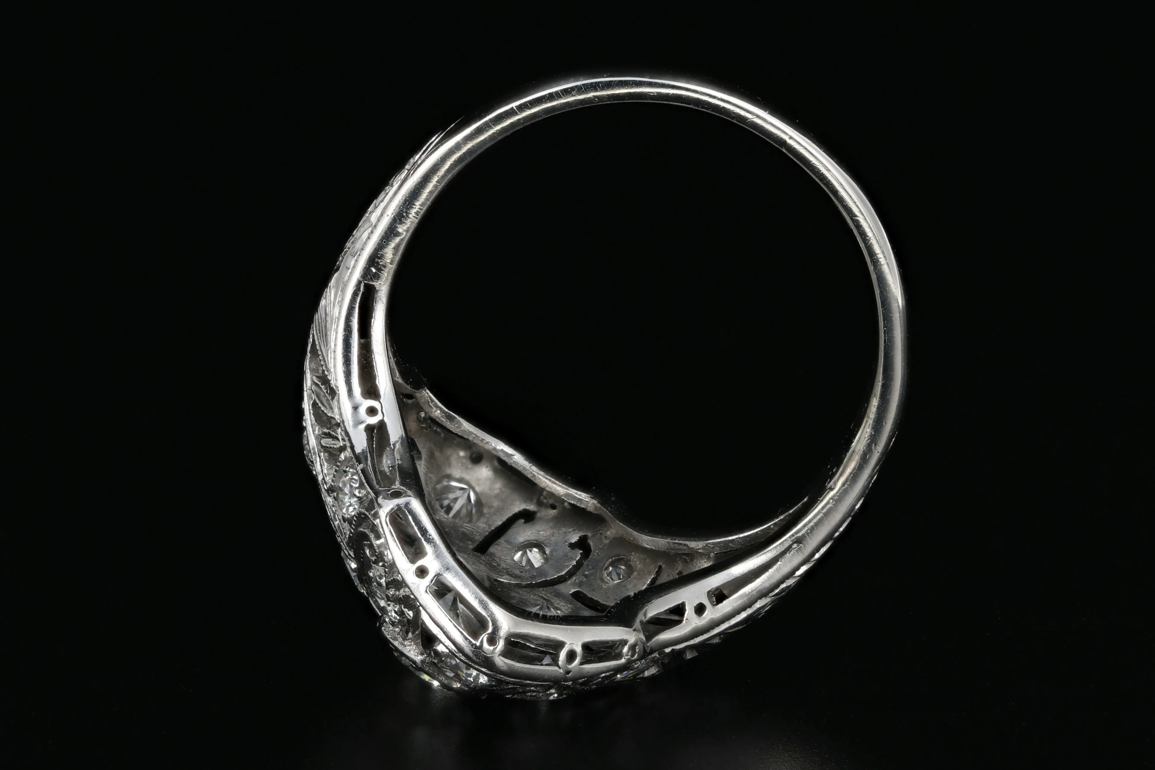 Art Deco Platinum .60 Carat Diamond Weight Total Shield Ring