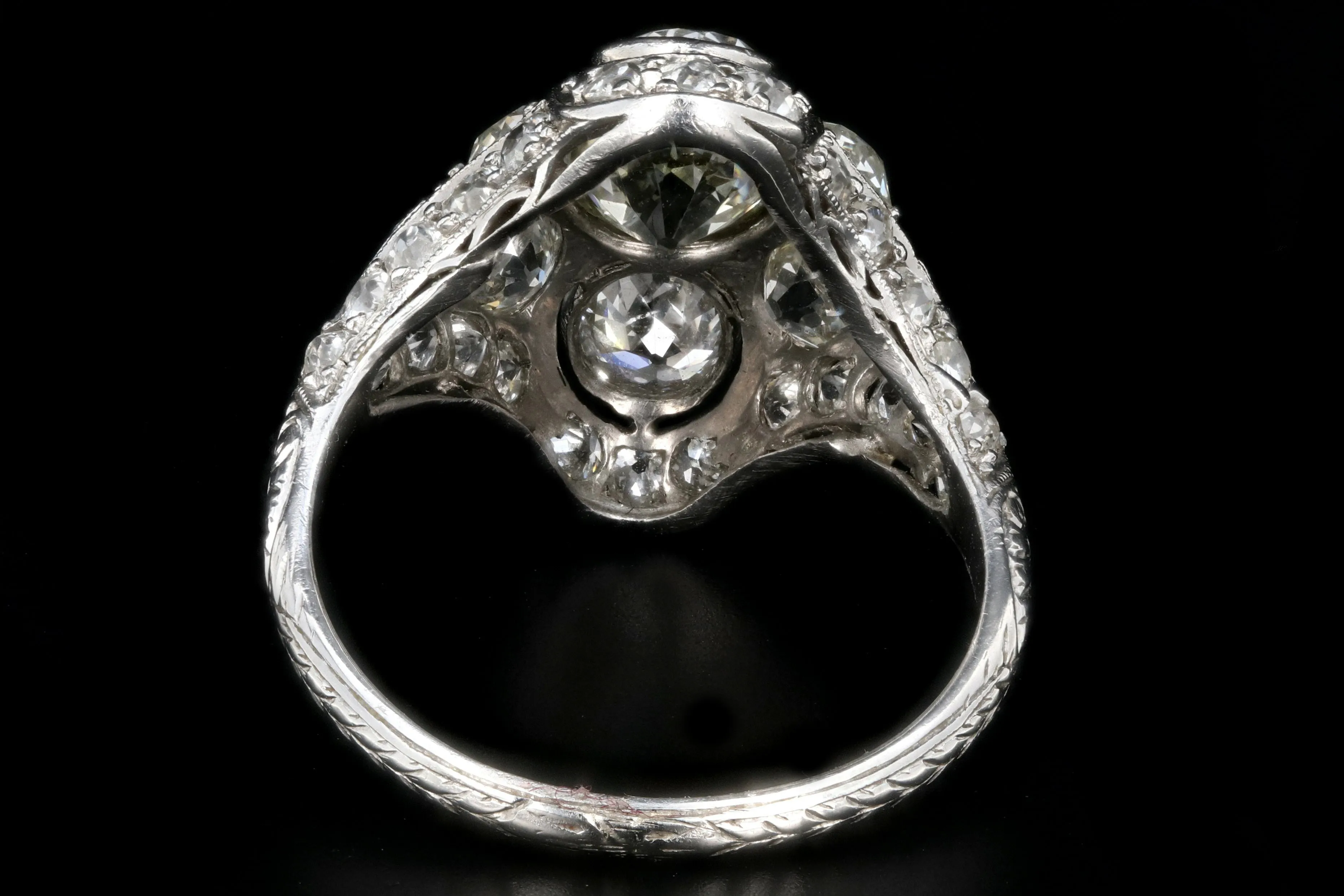 Art Deco Platinum Old European Cut Diamond 3 Stone Cluster Ring C.1920's