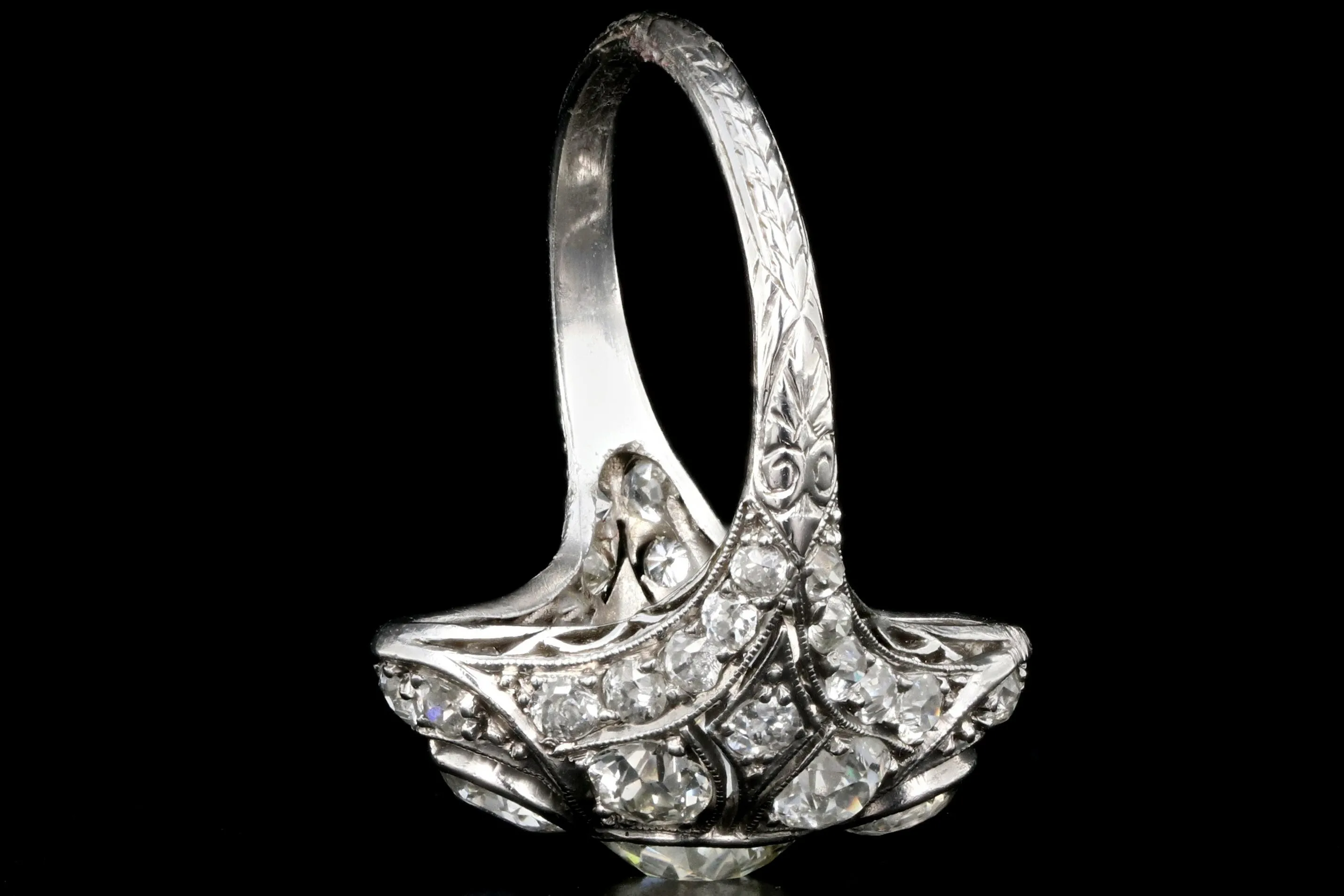 Art Deco Platinum Old European Cut Diamond 3 Stone Cluster Ring C.1920's