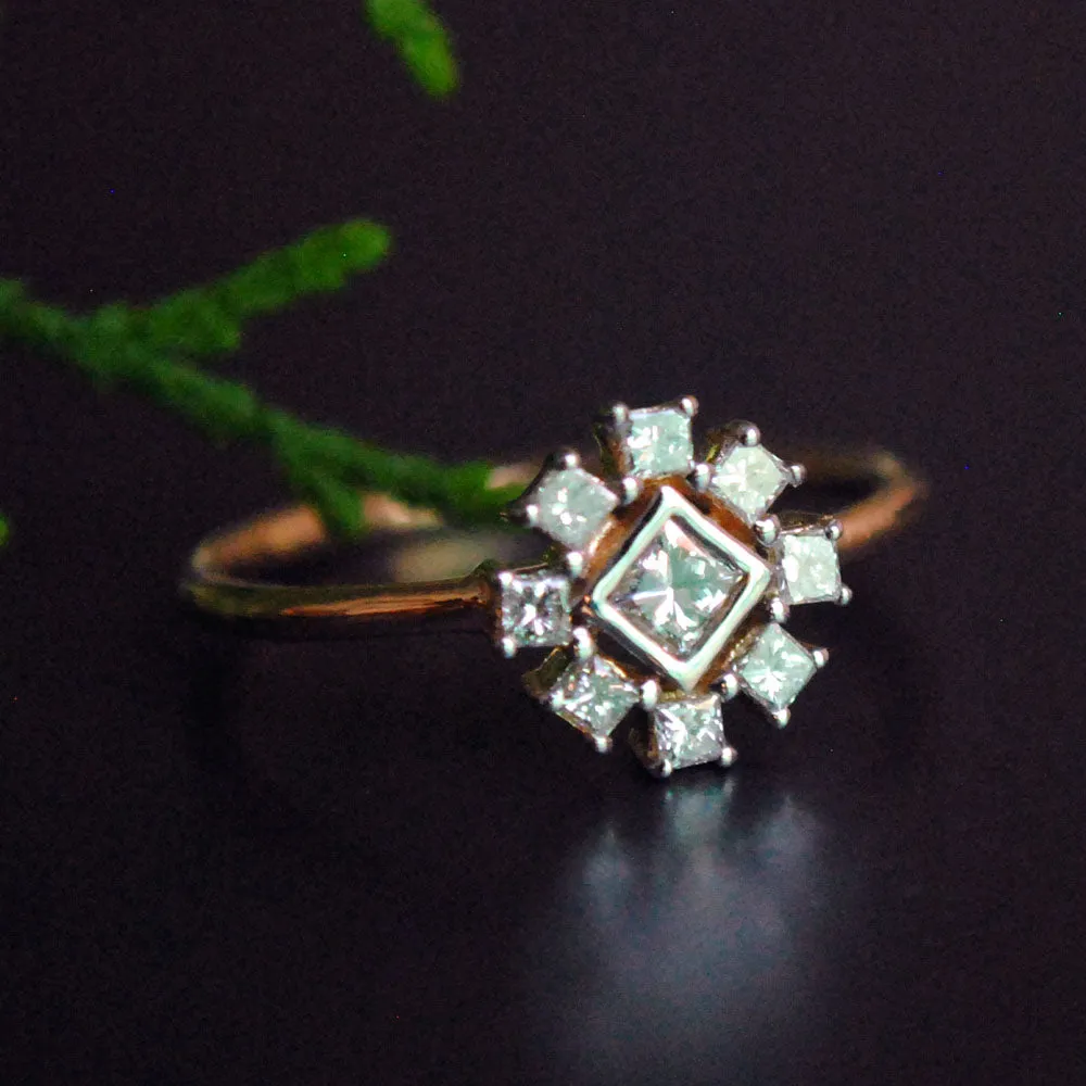 Art Deco Princess Cut Diamond Engagement Ring with Halo