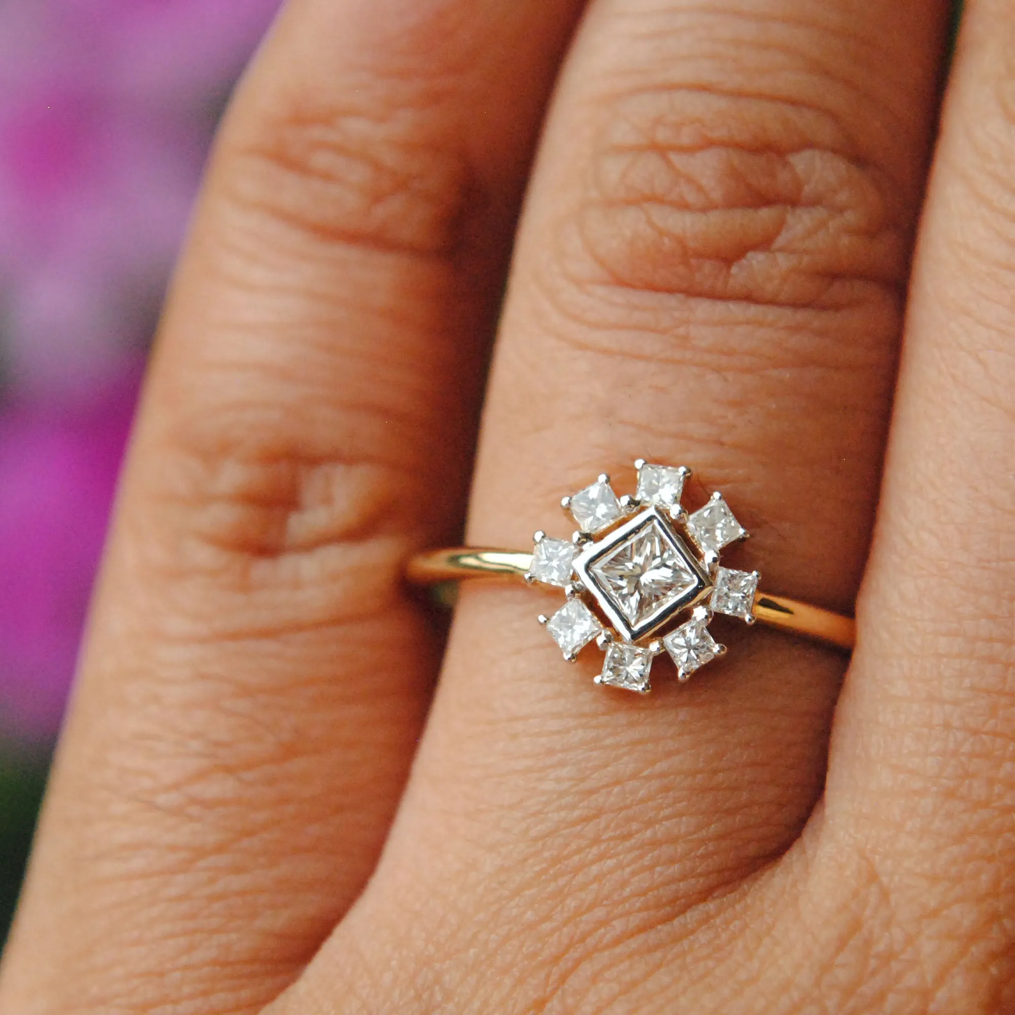 Art Deco Princess Cut Diamond Engagement Ring with Halo