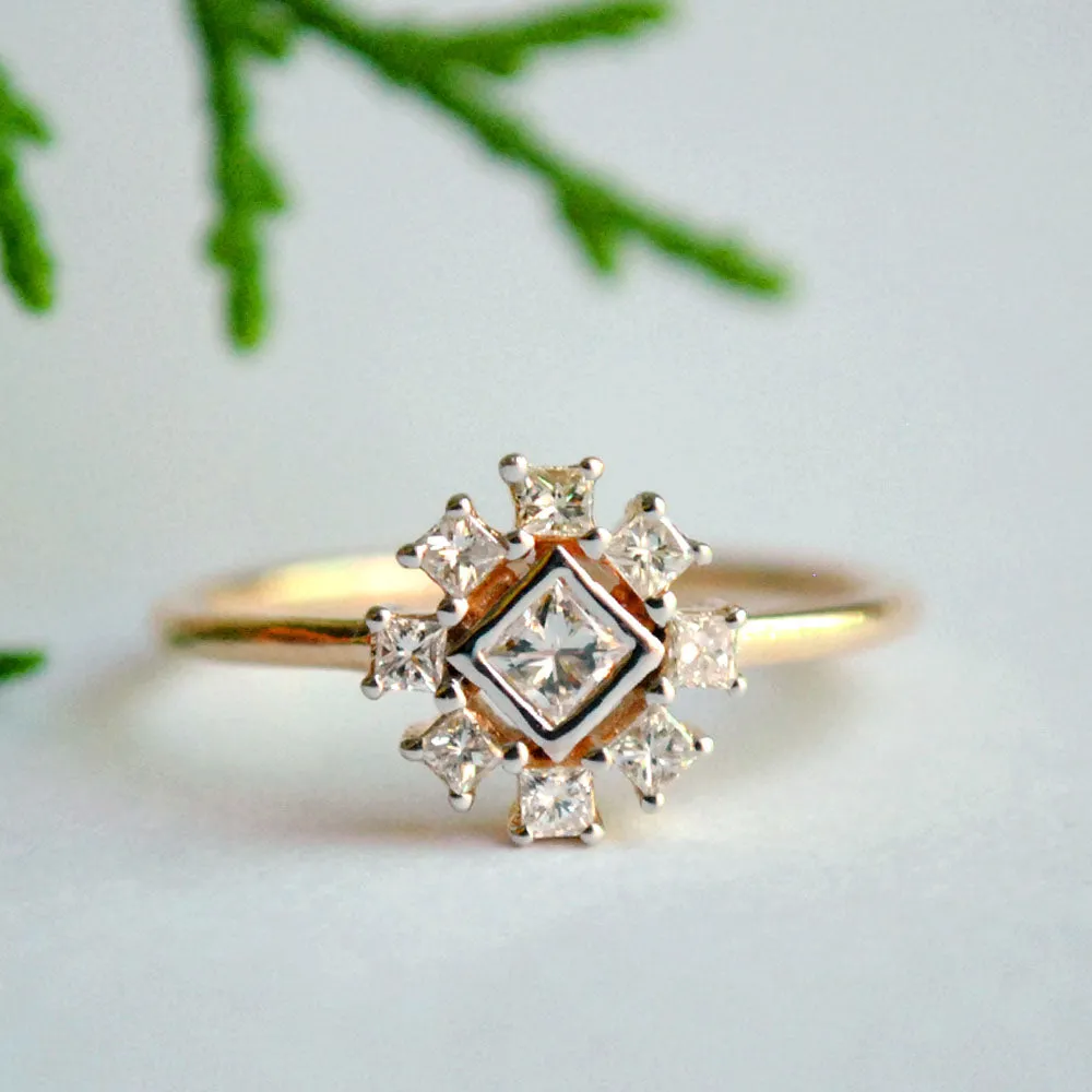 Art Deco Princess Cut Diamond Engagement Ring with Halo