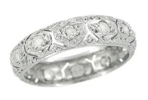 Art Deco Romford Vintage Diamond Filigree Platinum Wedding Band - Size 5.75