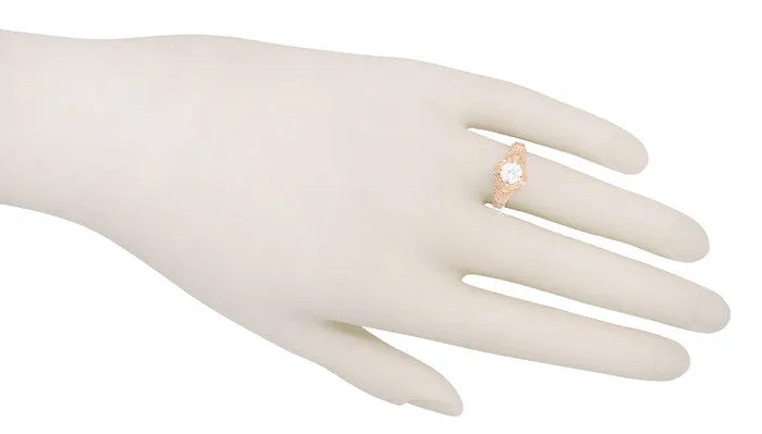 Art Deco Rose Gold 3/4 Carat White Sapphire Engraved Filigree Engagement Ring
