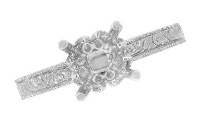 Art Deco Scrolls 1.50 - 1.75 Carat Castle Filigree Engagement Ring Setting in 18 Karat White Gold