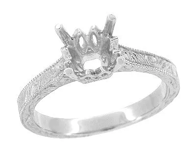 Art Deco Scrolls 1.50 - 1.75 Carat Castle Filigree Engagement Ring Setting in 18 Karat White Gold