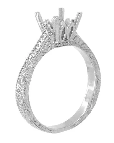 Art Deco Scrolls 1.50 - 1.75 Carat Castle Filigree Engagement Ring Setting in 18 Karat White Gold