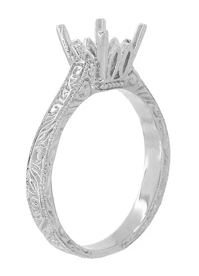 Art Deco Scrolls 1.50 - 1.75 Carat Castle Filigree Engagement Ring Setting in 18 Karat White Gold