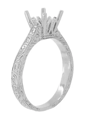 Art Deco Scrolls 1.50 - 1.75 Carat Castle Filigree Engagement Ring Setting in 18 Karat White Gold
