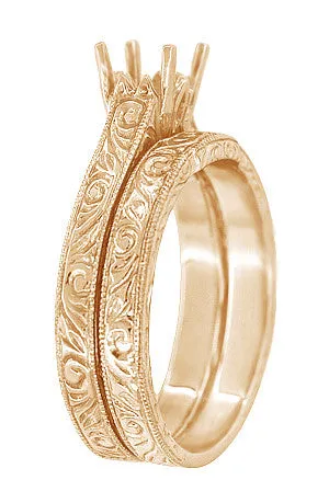 Art Deco Scrolls Contoured Engraved Wedding Band in 14 Karat Rose Gold