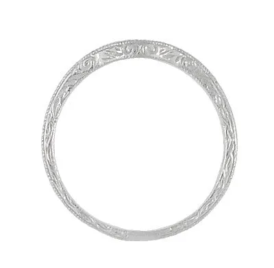 Art Deco Scrolls Engraved Curved Wedding Band in Palladium