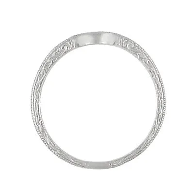 Art Deco Scrolls Engraved Curved Wedding Band in Palladium