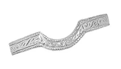 Art Deco Scrolls Engraved Curved Wedding Band in Palladium