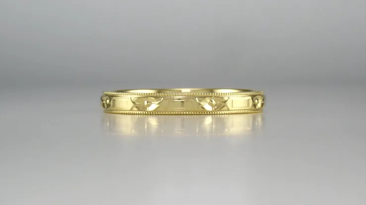 Art Deco Yellow Gold Carved Flowers and Bars Wedding Band