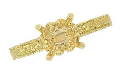 Art Deco Yellow Gold Carved Scrolls Filigree Castle 1/2 Carat Engagement Ring Setting