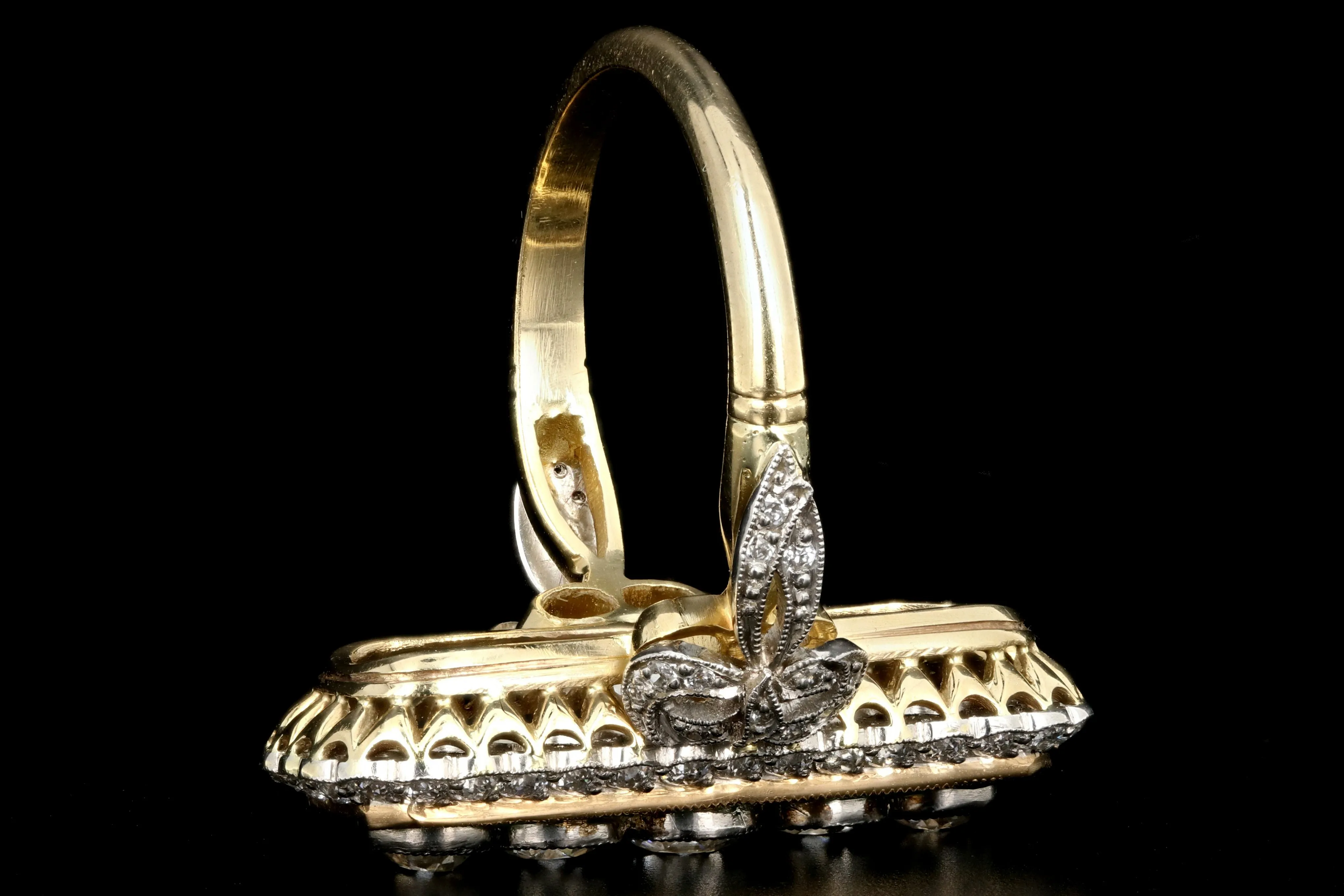 Art Nouveau Style Emerald and Diamond Cocktail Ring Size 8
