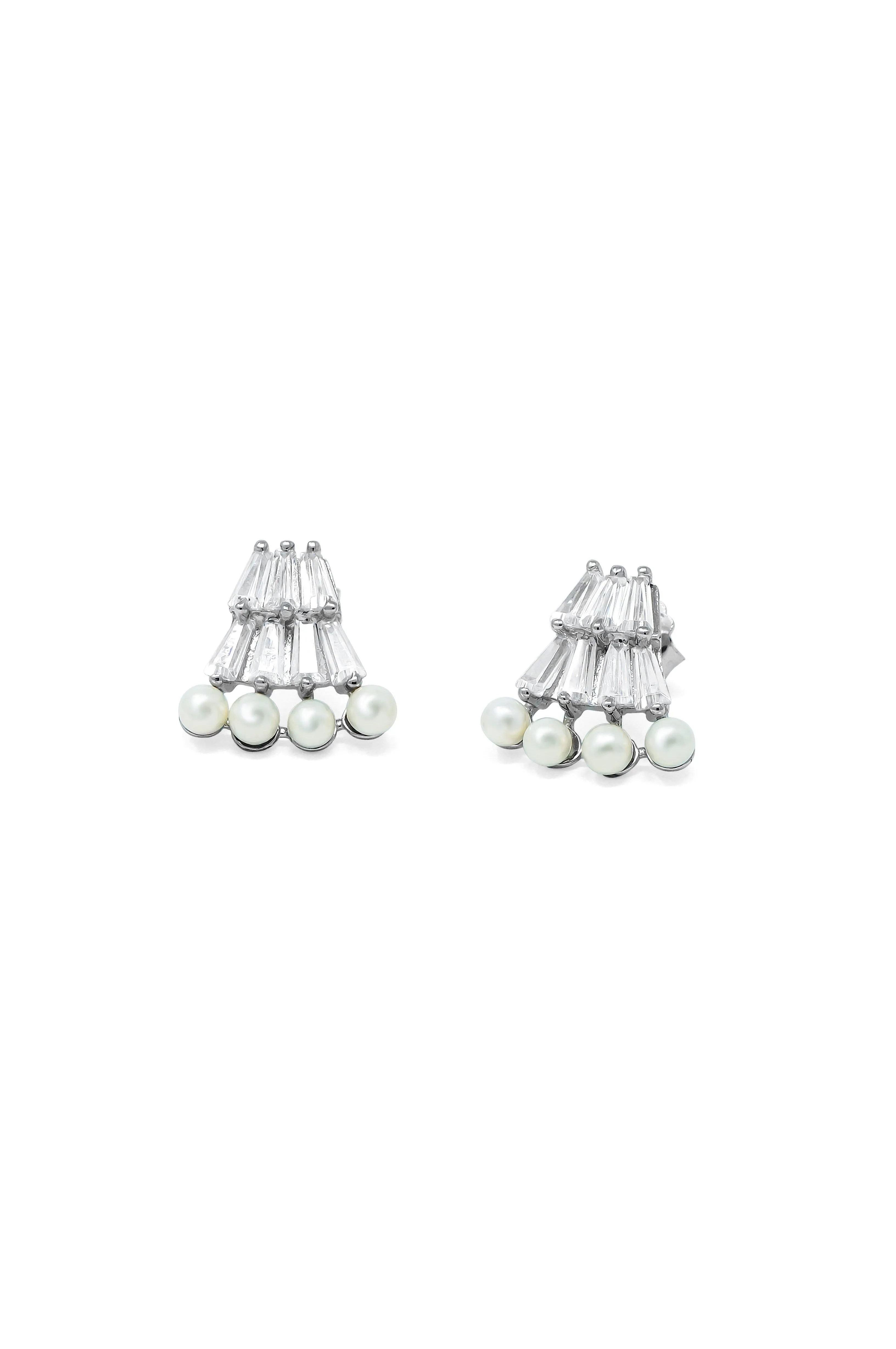 Baguette Rain Statement Sterling Silver Stud Earrings