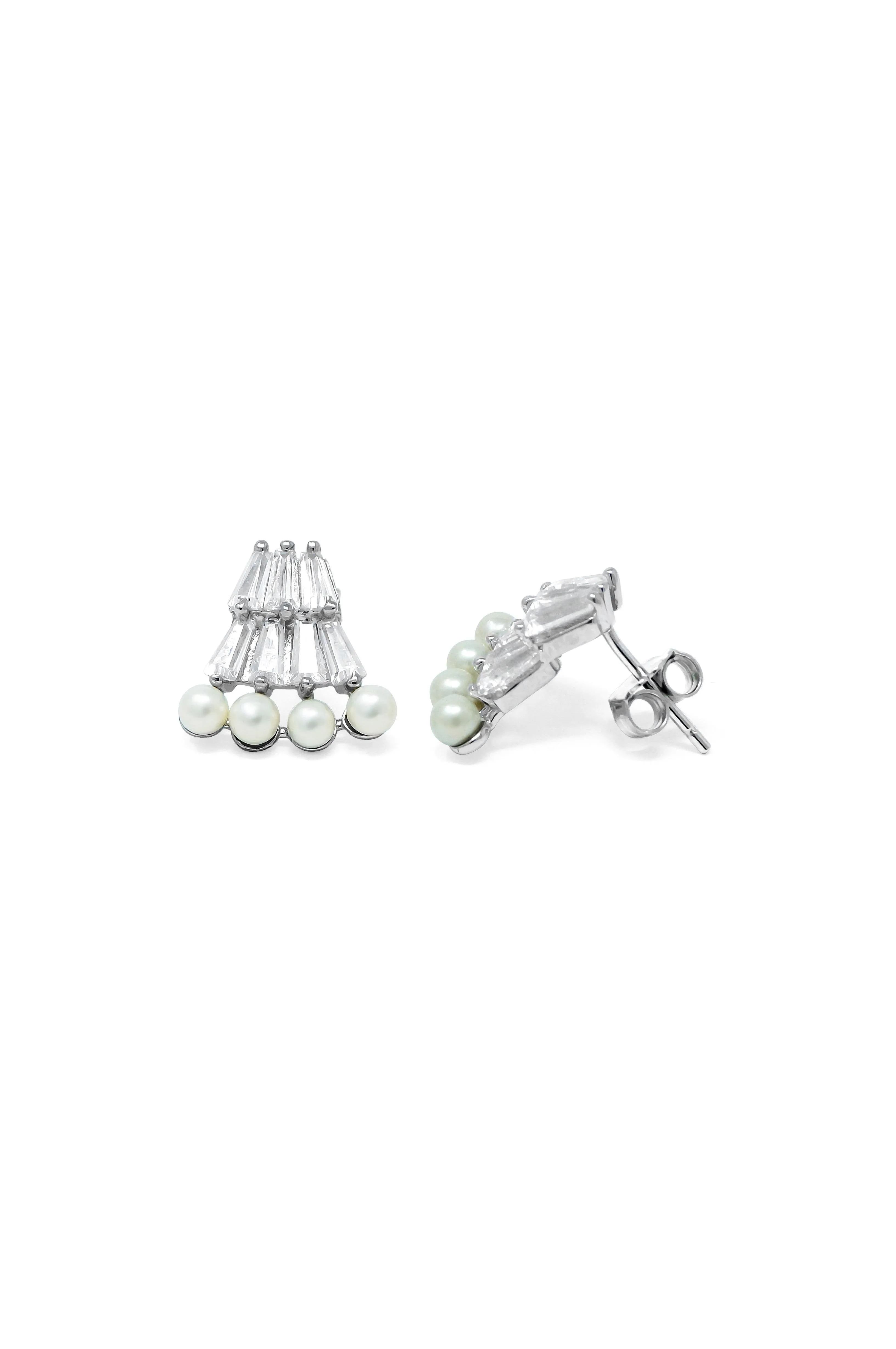 Baguette Rain Statement Sterling Silver Stud Earrings