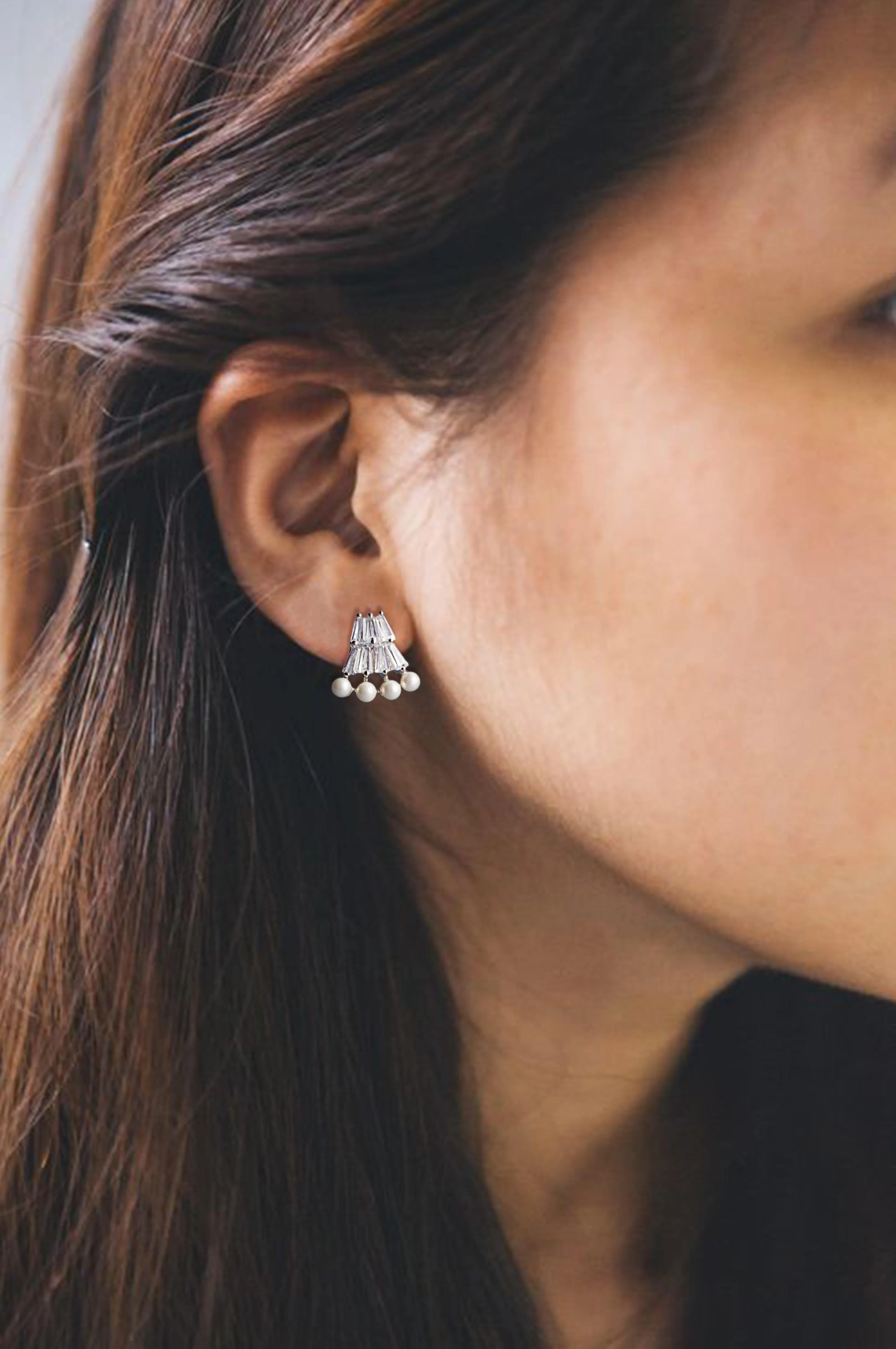 Baguette Rain Statement Sterling Silver Stud Earrings