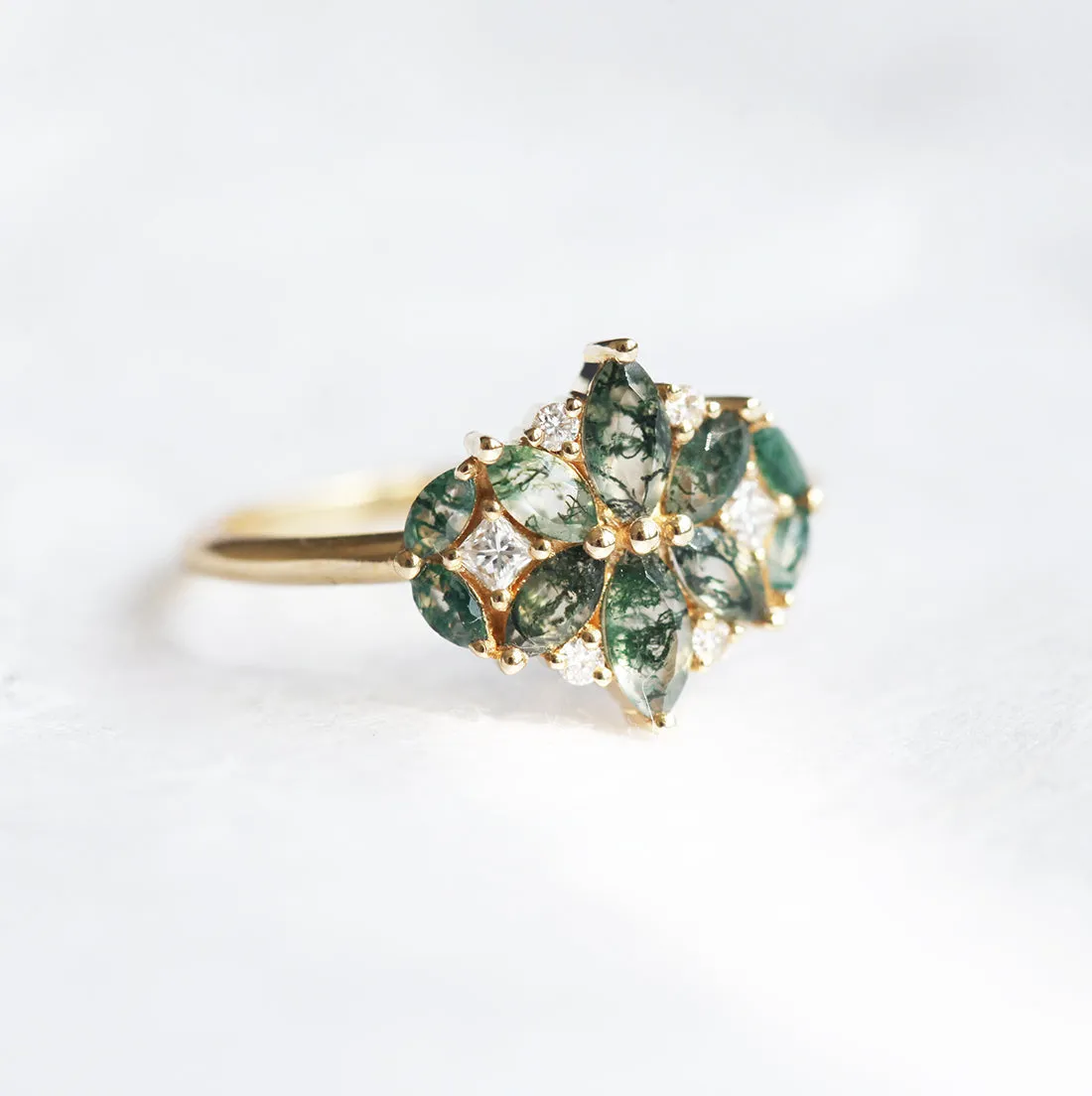 Beatrice Moss Agate And Diamond Cluster Ring