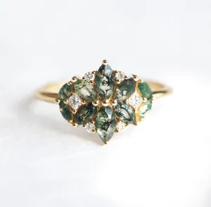 Beatrice Moss Agate And Diamond Cluster Ring